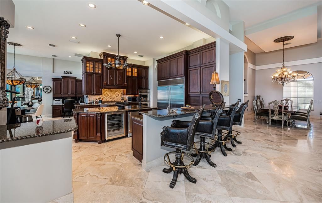Chandelier, Dining room, Interior, Kitchen, Pendant Lights, Recessed Lighting, Stainless Steel Appliances