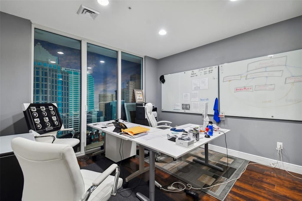 Home Office, Interior, Recessed Lighting, Wood Texture Flooring