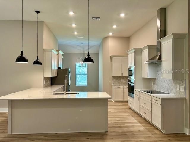 Interior, Kitchen, Pendant Lights, Recessed Lighting, Wood Texture Flooring