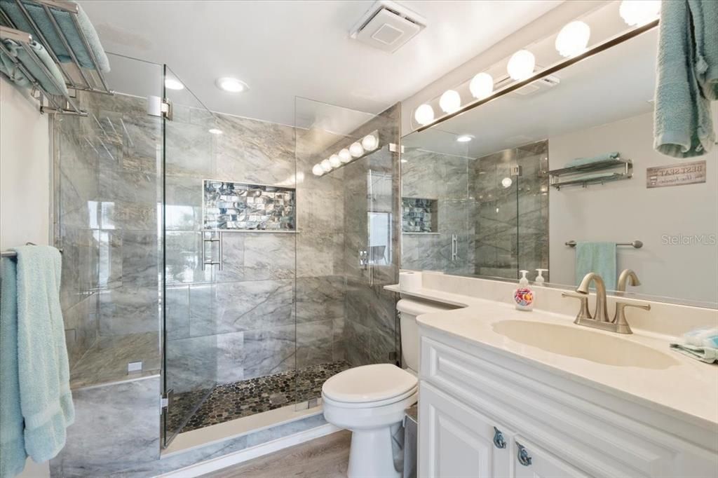 Bathroom, Glass Shower, Interior, Recessed Lighting