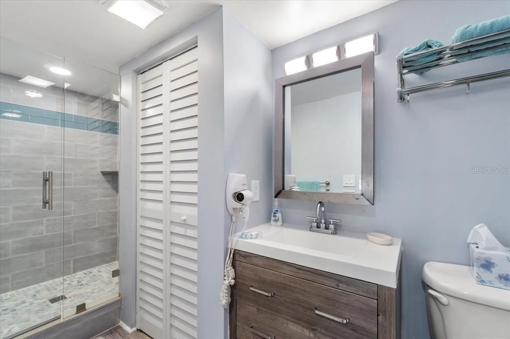 Bathroom, Glass Shower, Interior, Recessed Lighting
