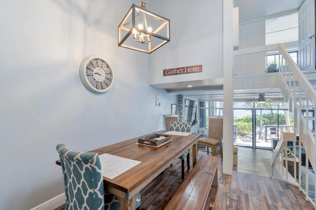 Dining room, Interior, Pendant Lights, Wood Texture Flooring