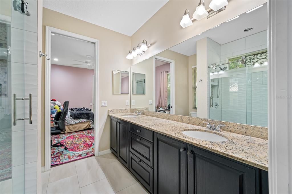 Bathroom, Dual Sink Vanities, Glass Shower, Interior, Recessed Lighting