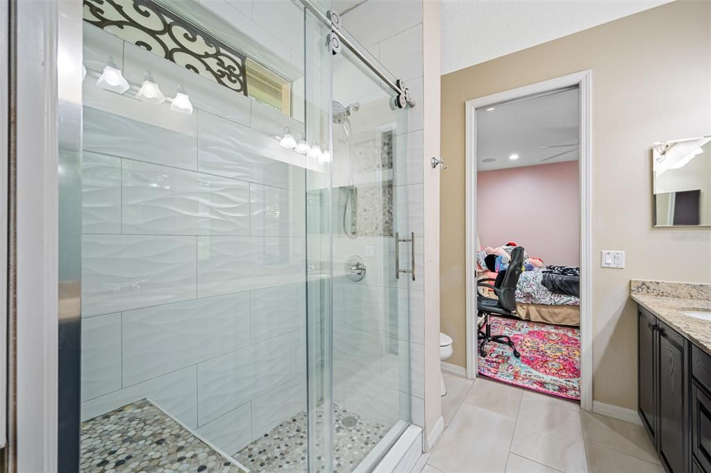 Bathroom, Glass Shower, Interior, Recessed Lighting