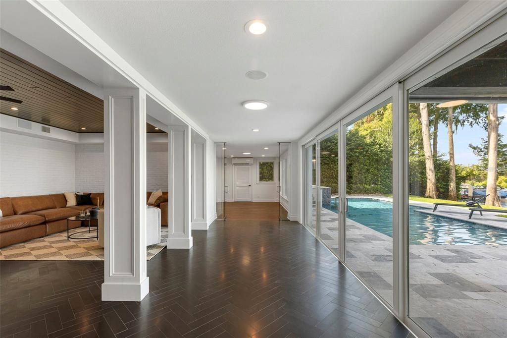 Interior, Pool, Recessed Lighting, Wooden Ceilings, Wood Texture Flooring