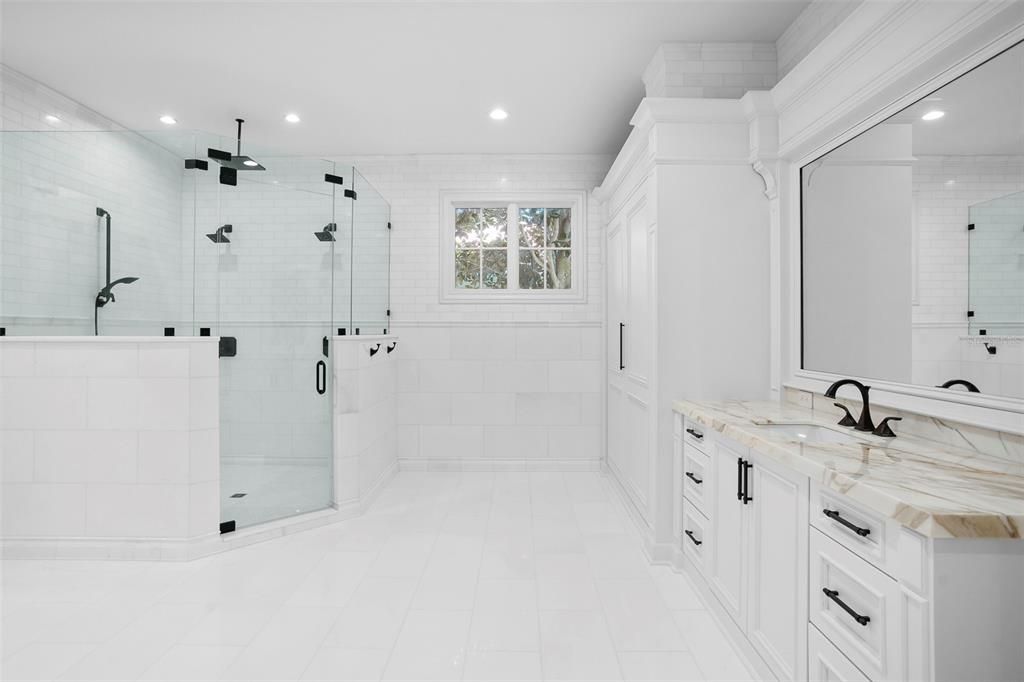 Bathroom, Glass Shower, Interior, Recessed Lighting