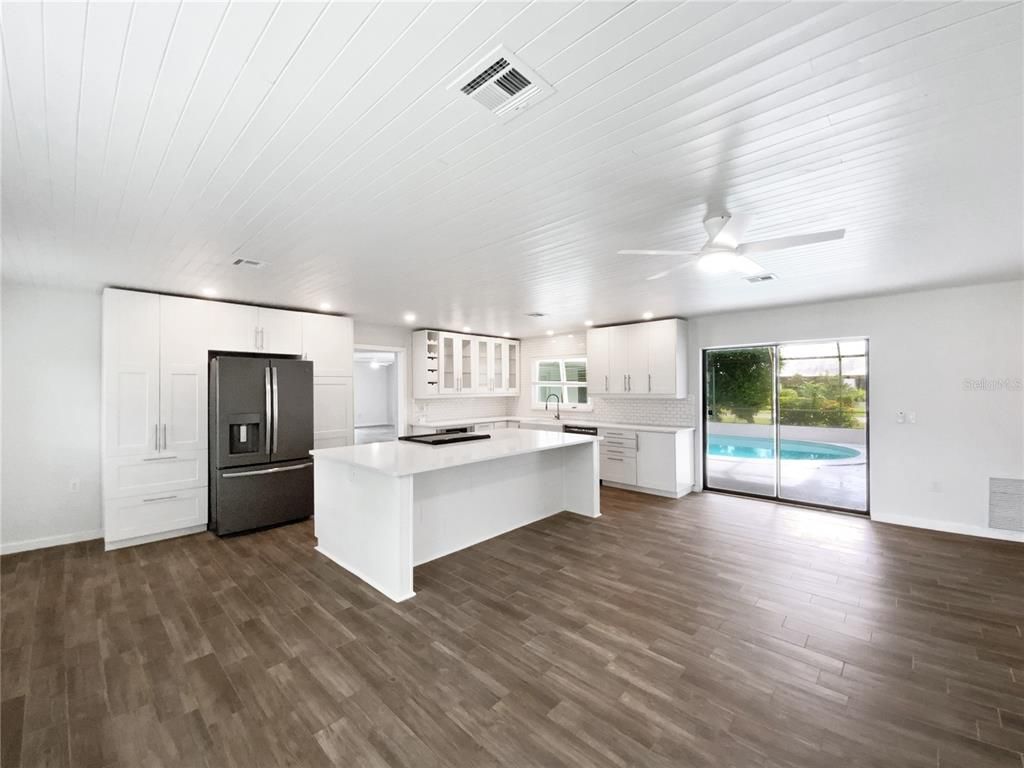 Interior, Kitchen, Recessed Lighting, Wood Texture Flooring