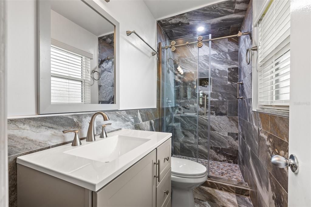 Bathroom, Glass Shower, Interior, Marble Walls