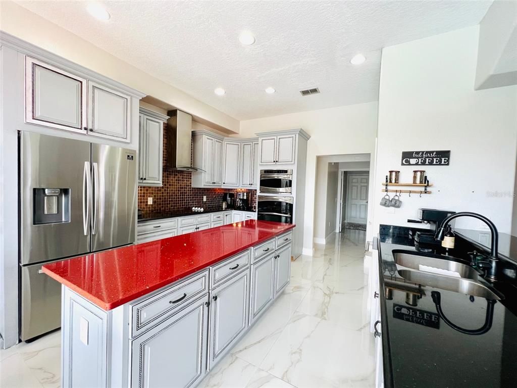 Interior, Kitchen, Marble, Recessed Lighting, Stainless Steel Appliances