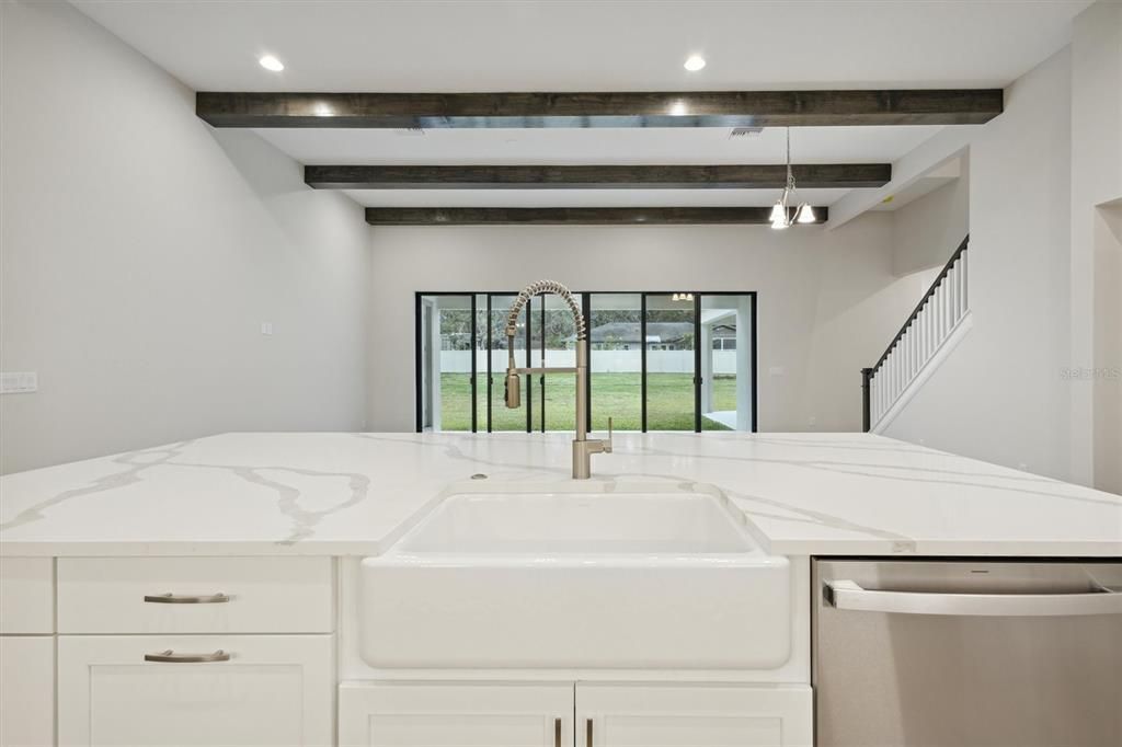 Interior, Kitchen, Pendant Lights, Recessed Lighting, Wooden Beams
