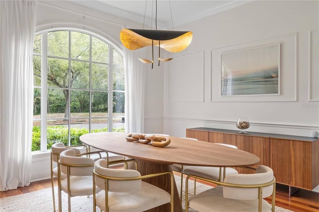 Dining room, Interior, Pendant Lights, Wood Texture Flooring