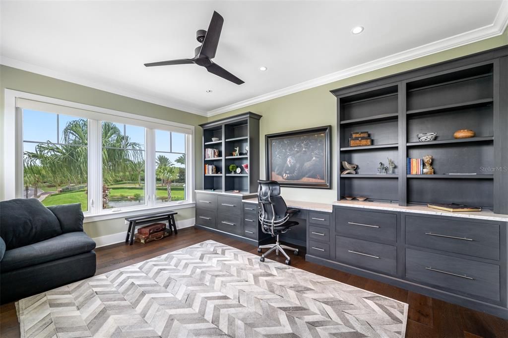 Home Office, Interior, Recessed Lighting, Wood Texture Flooring