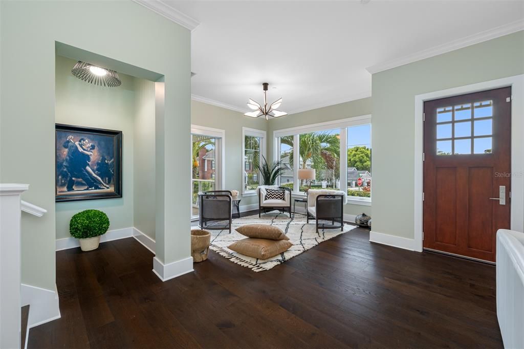 Fireplace, Interior, Living room, Pendant Lights, Wood Texture Flooring