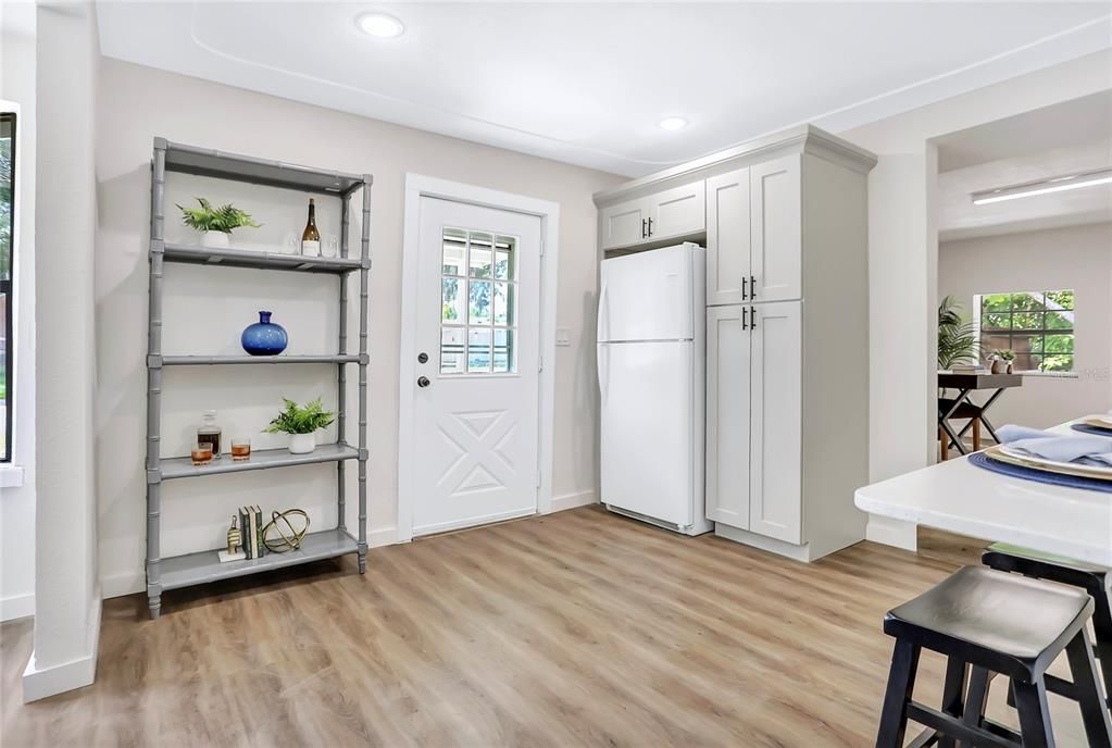 Interior, Kitchen, Recessed Lighting, Wood Texture Flooring