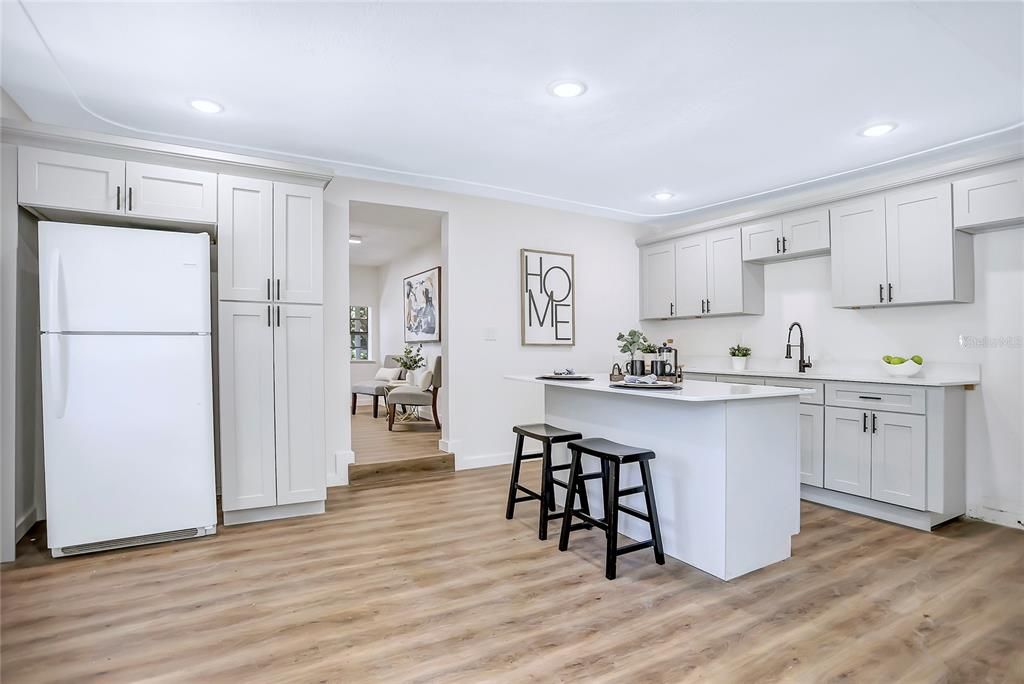 Interior, Kitchen, Recessed Lighting, Wood Texture Flooring
