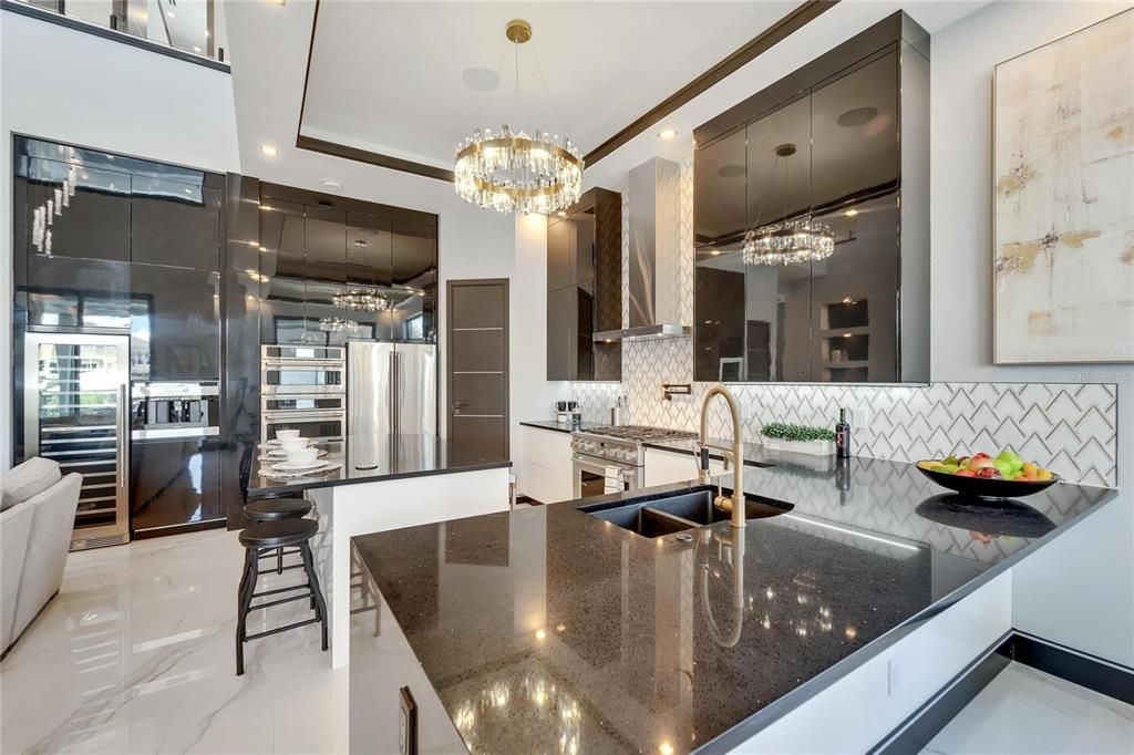Interior, Kitchen, Marble, Pendant Lights, Recessed Lighting, Stainless Steel Appliances