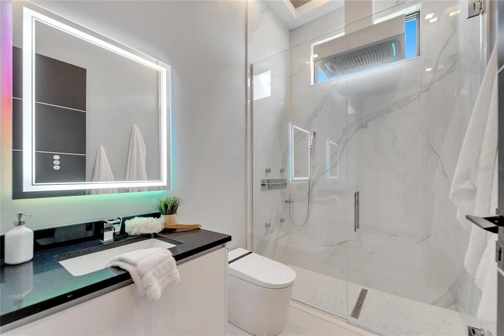 Bathroom, Glass Shower, Interior, Marble Walls