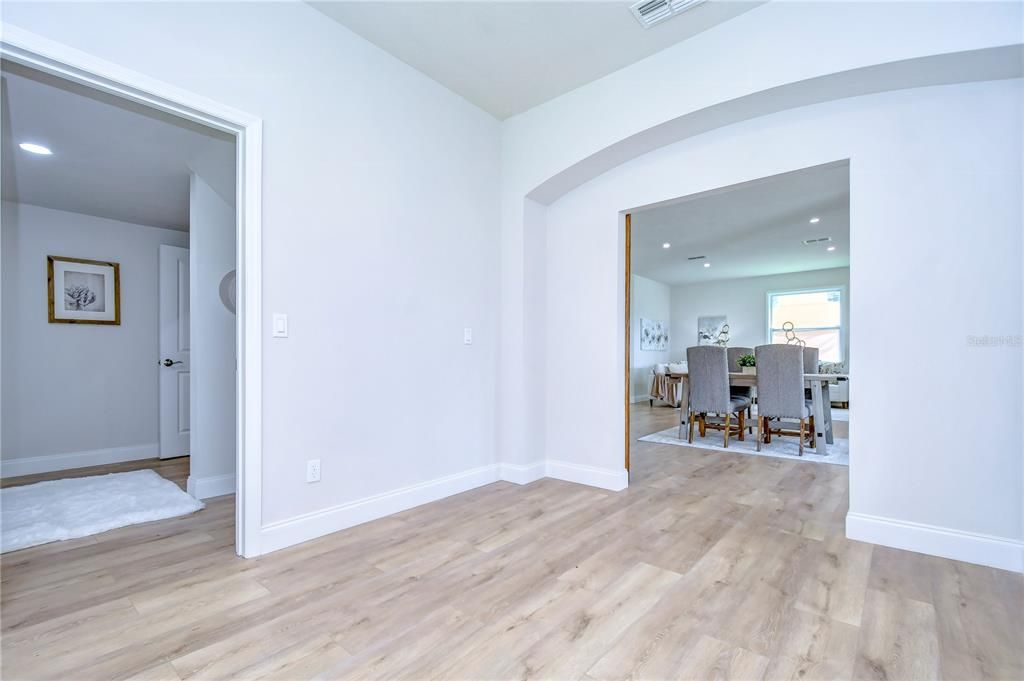 Dining room, Interior, Recessed Lighting, Wood Texture Flooring