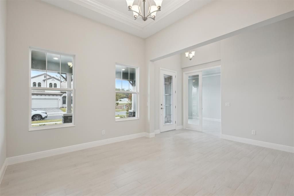 Chandelier, Empty room, Interior, Wood Texture Flooring