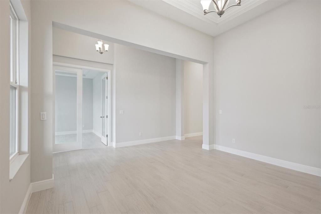 Chandelier, Empty room, Interior, Wood Texture Flooring
