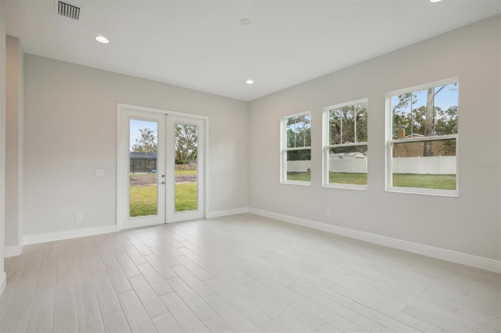 Empty room, Interior, Recessed Lighting, Wood Texture Flooring