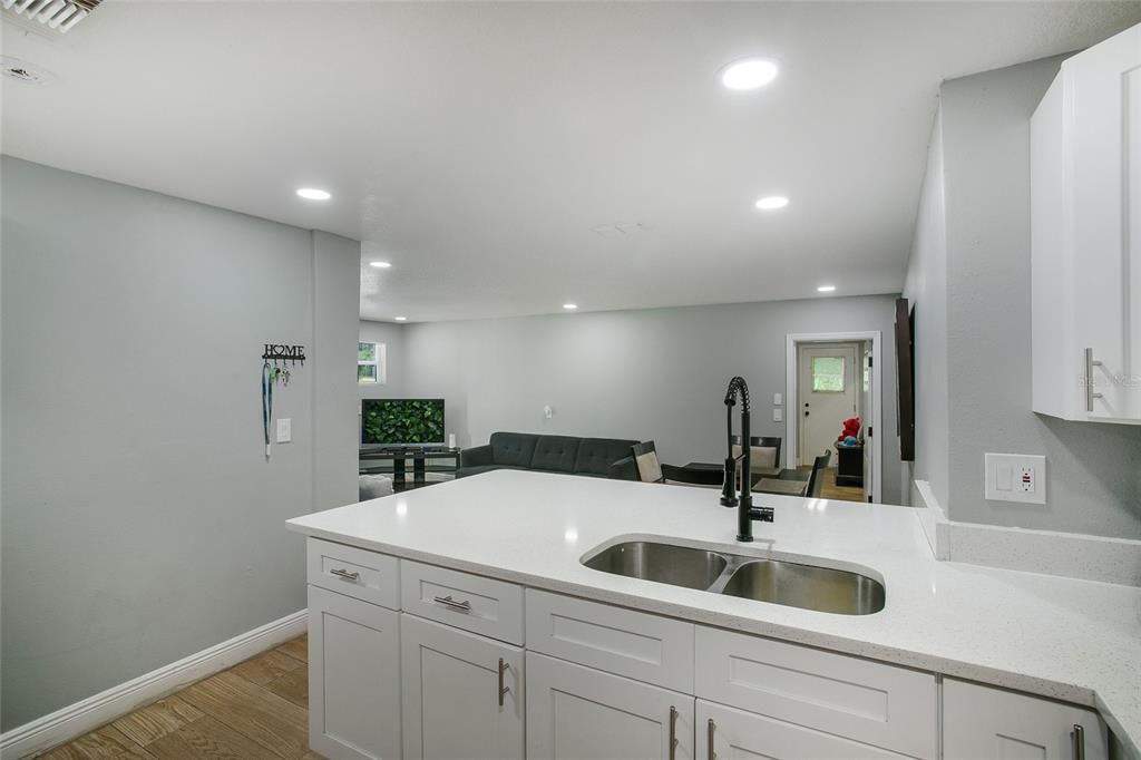 Interior, Kitchen, Recessed Lighting, Wood Texture Flooring