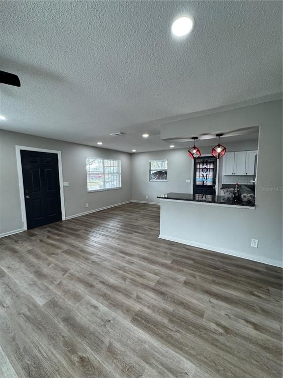 Empty room, Interior, Pendant Lights, Recessed Lighting, Wood Texture Flooring