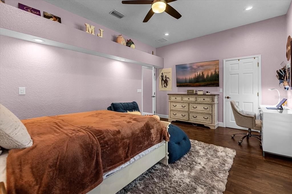 Bedroom, Home Office, Interior, Recessed Lighting, Wood Texture Flooring