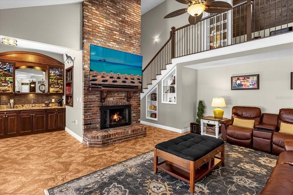 Fireplace, Interior, Living room, Stone Walls