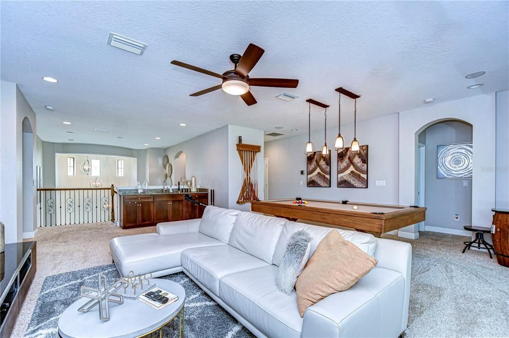 Billiard Table, Game Room, Interior, Living room, Pendant Lights, Recessed Lighting
