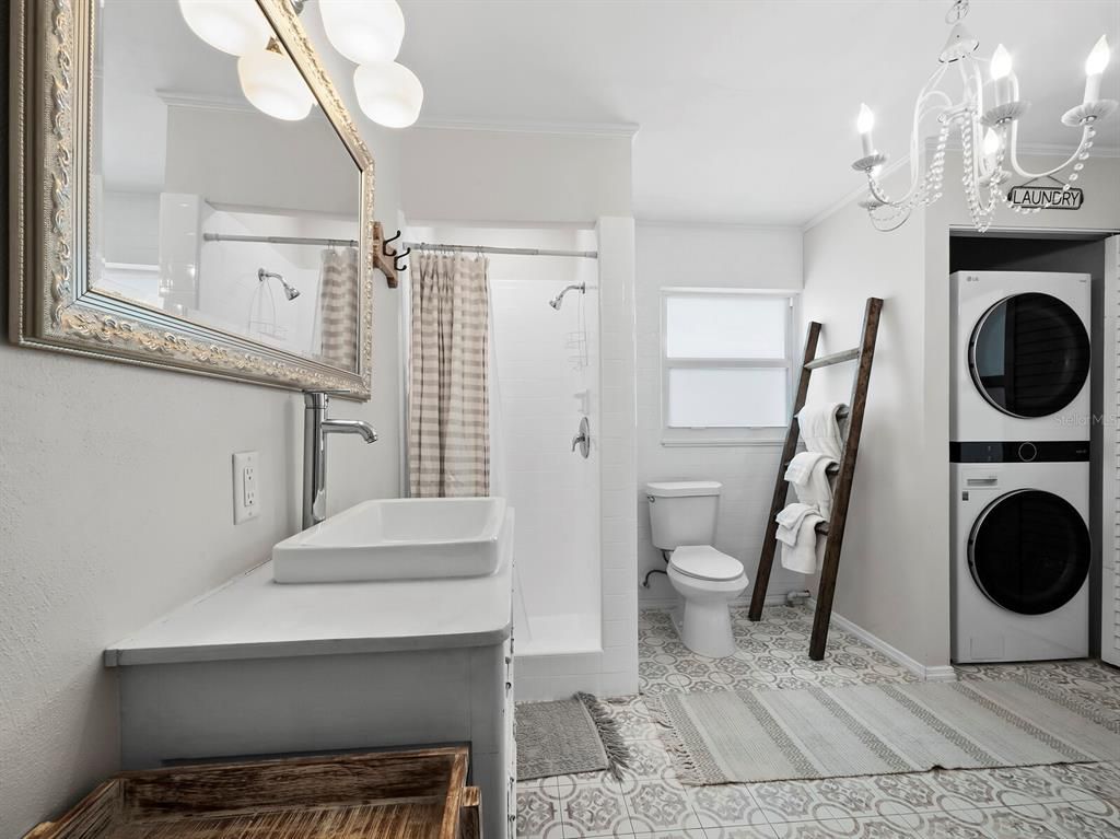 Bathroom, Chandelier, Interior, Washer