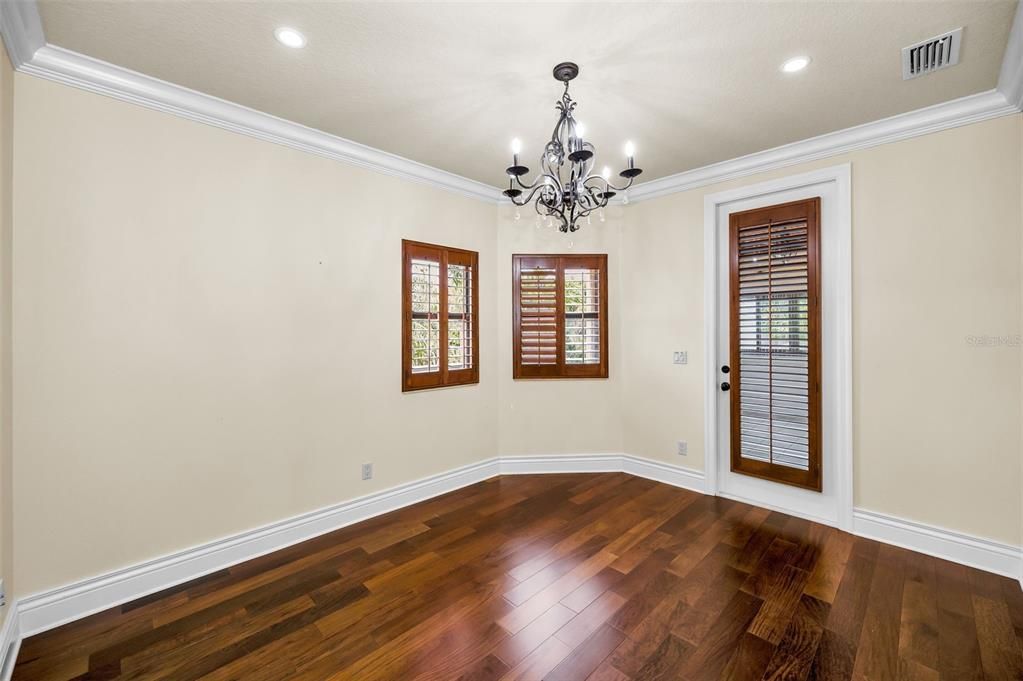 Chandelier, Empty room, Interior, Recessed Lighting, Wood Texture Flooring