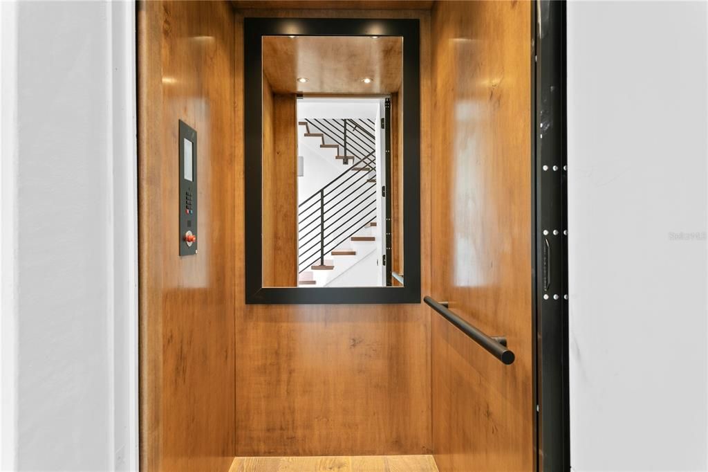 Elevator, Interior, Wooden Walls
