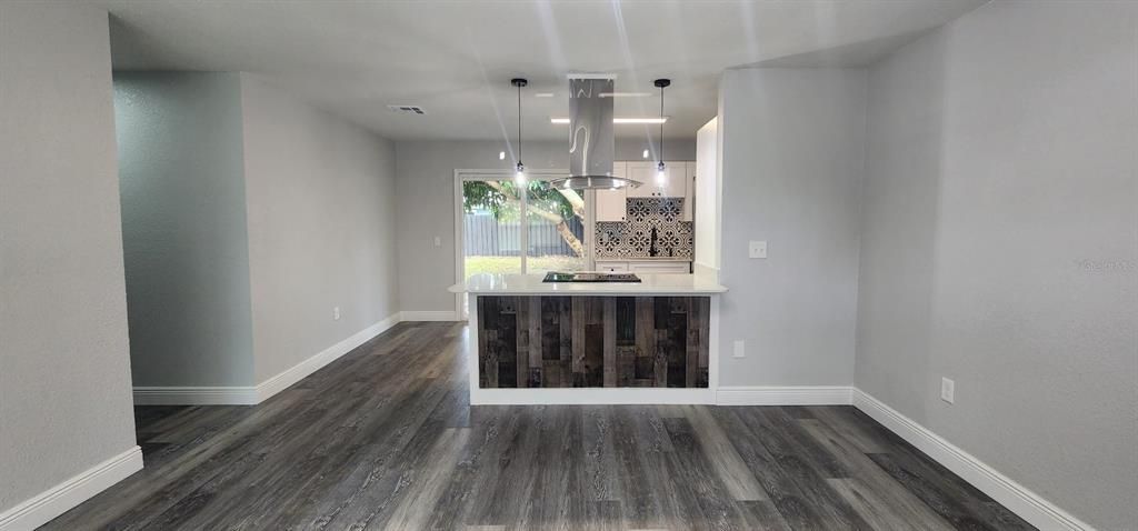 Interior, Kitchen, Pendant Lights, Recessed Lighting, Wood Texture Flooring