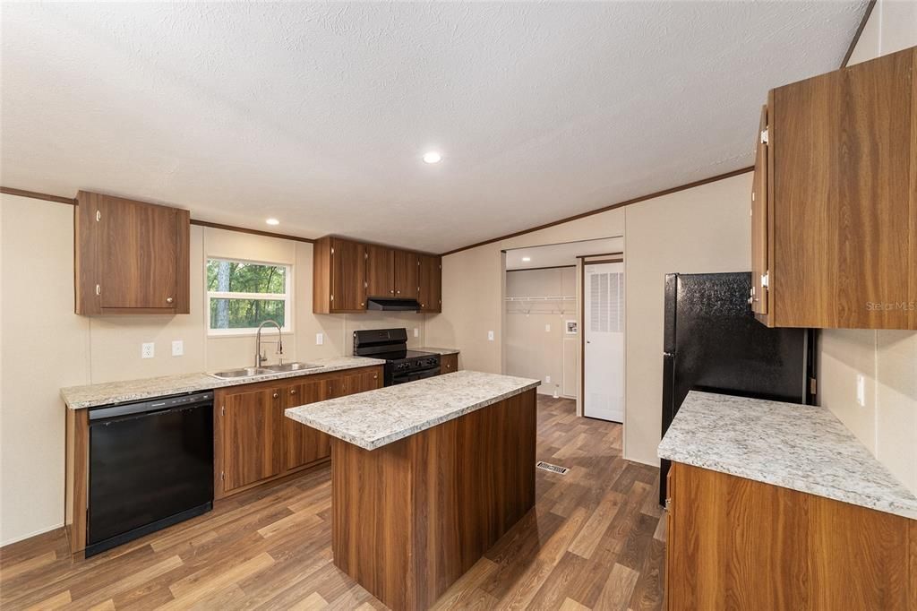 Interior, Kitchen, Recessed Lighting, Wood Texture Flooring