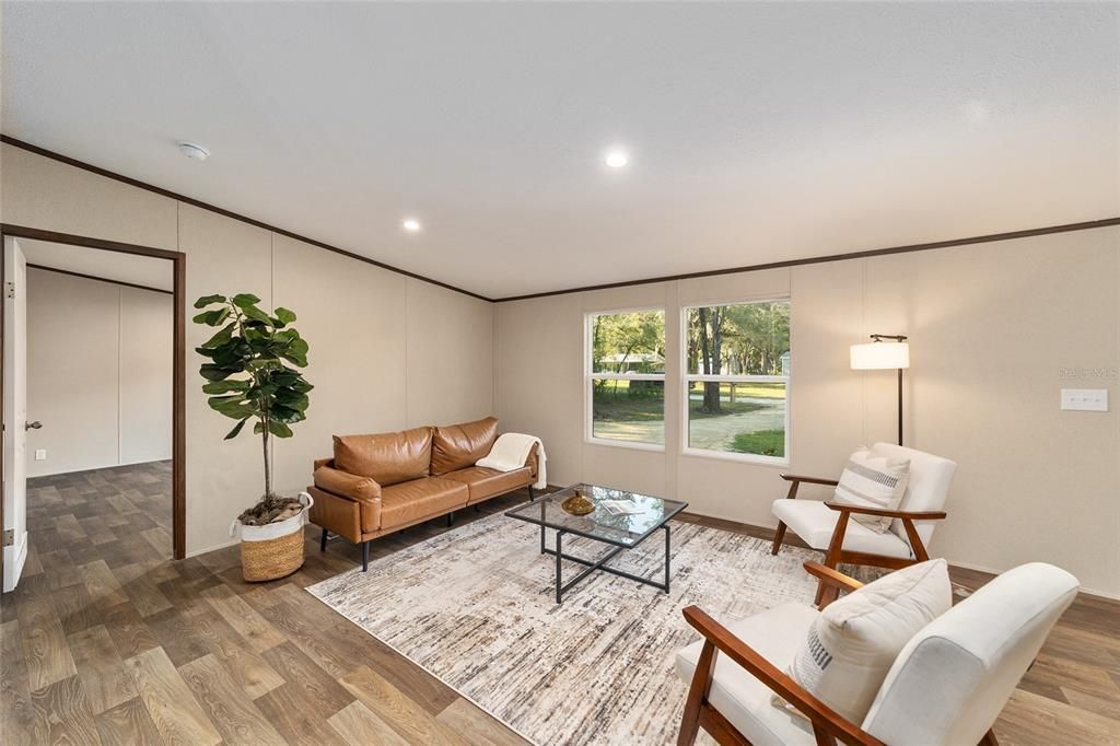 Interior, Living room, Recessed Lighting, Wood Texture Flooring