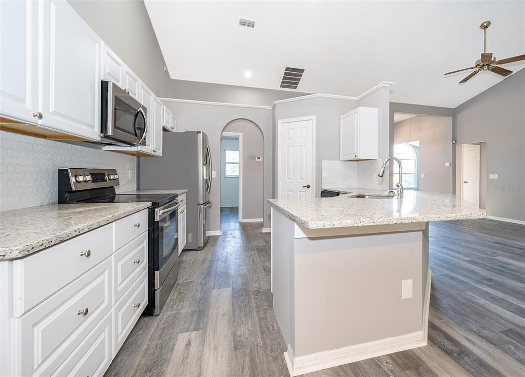 Interior, Kitchen, Recessed Lighting, Wood Texture Flooring