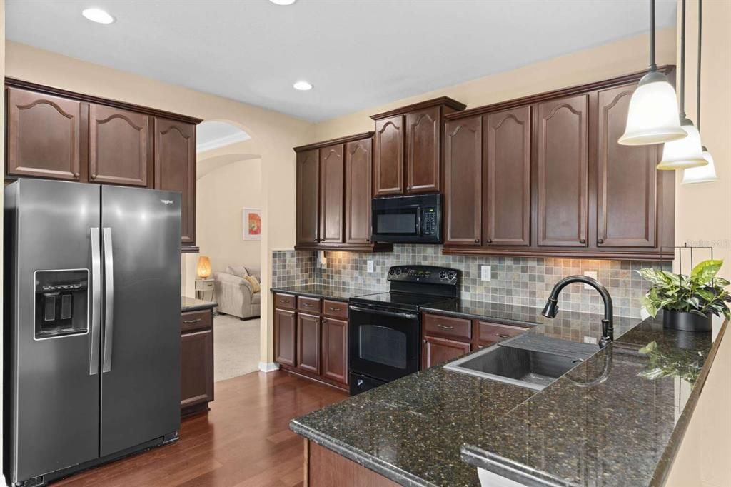 Interior, Kitchen, Pendant Lights, Recessed Lighting, Wood Texture Flooring