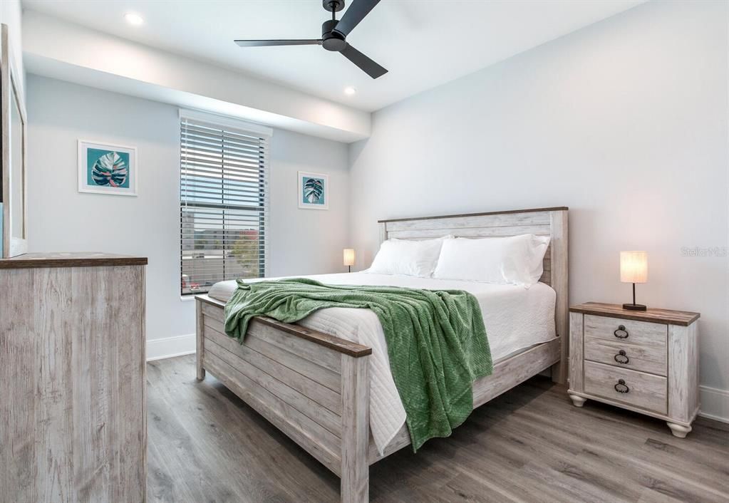 Bedroom, Interior, Recessed Lighting, Wood Texture Flooring