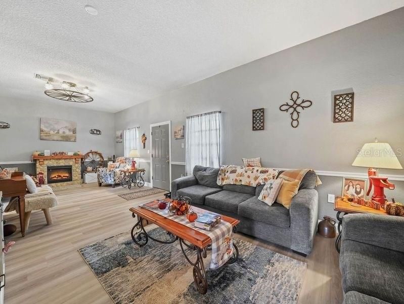 Chandelier, Fireplace, Interior, Living room, Wood Texture Flooring