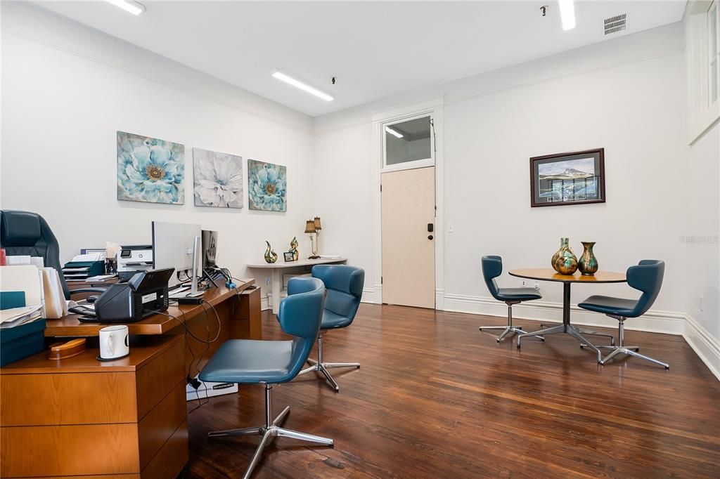Home Office, Interior, Recessed Lighting, Wood Texture Flooring