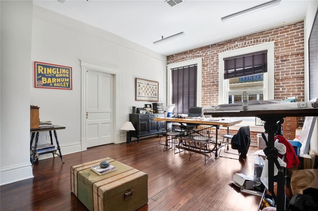 Home Office, Interior, Stone Walls, Wood Texture Flooring