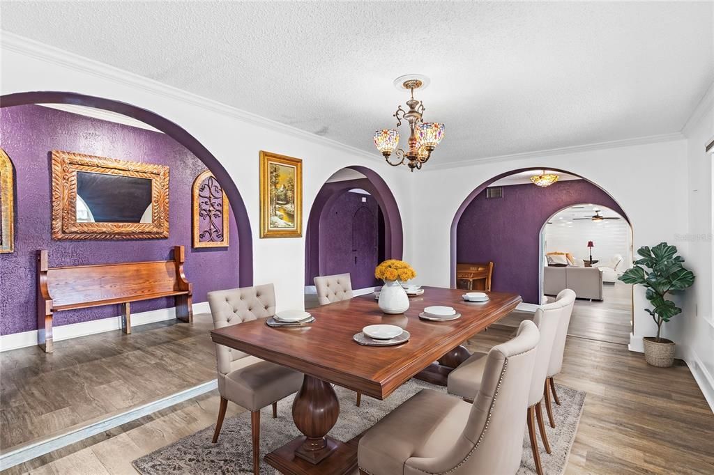 Chandelier, Dining room, Interior, Wood Texture Flooring