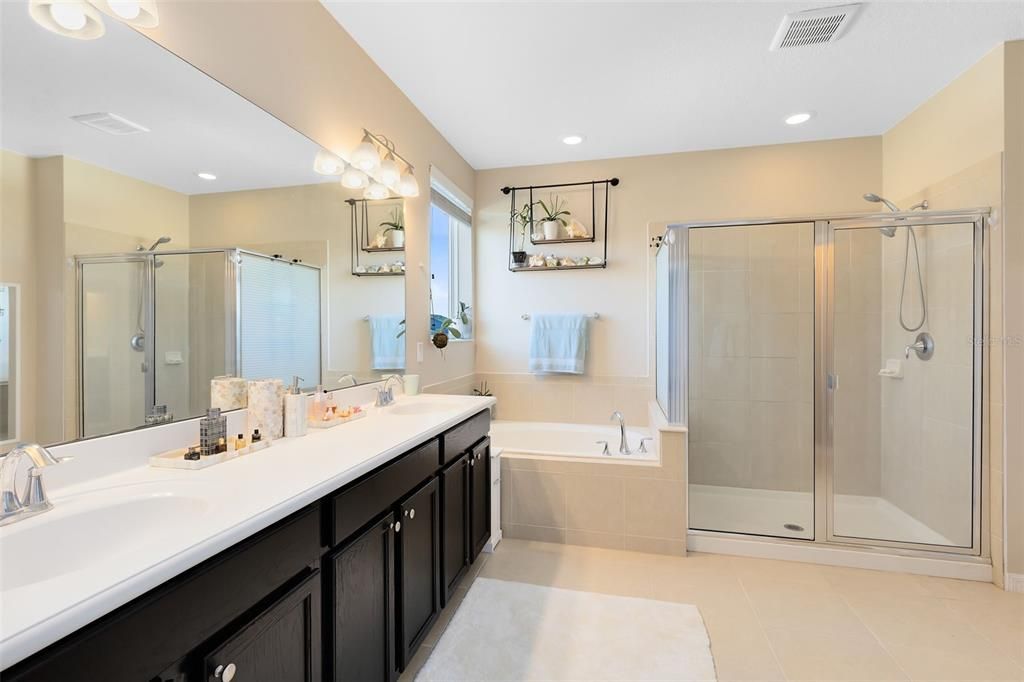 Bathroom, Dual Sink Vanities, Glass Shower, Interior, Recessed Lighting