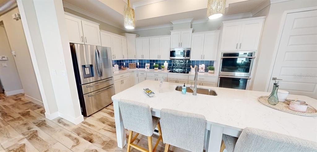 Interior, Kitchen, Pendant Lights, Stainless Steel Appliances, Wood Texture Flooring