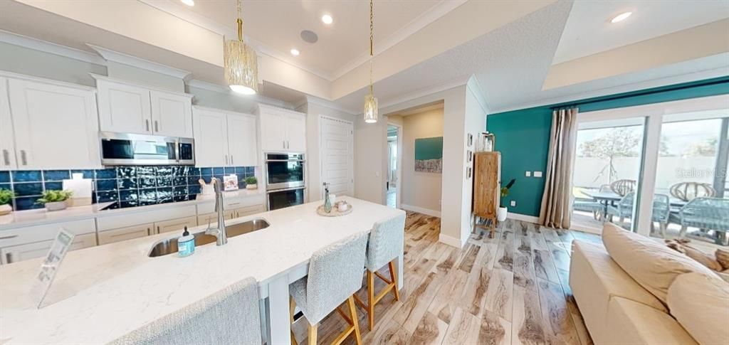 Interior, Kitchen, Living room, Pendant Lights, Recessed Lighting, Stainless Steel Appliances, Wood Texture Flooring