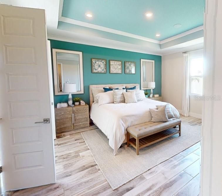 Bedroom, Interior, Recessed Lighting, Wood Texture Flooring
