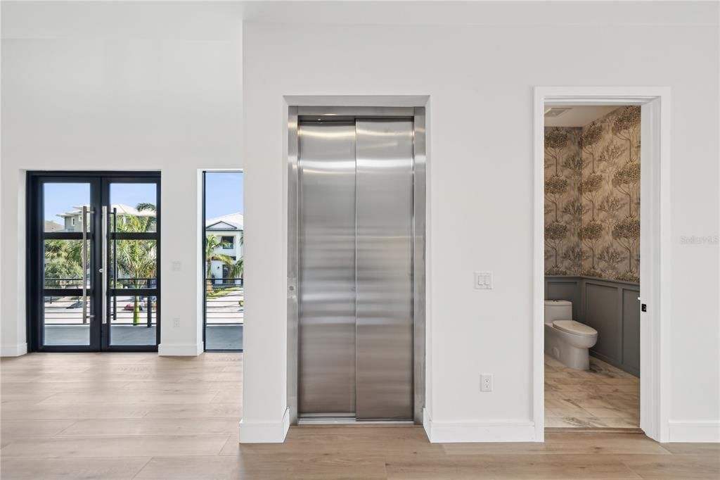 Bathroom, Elevator, Interior, Wood Texture Flooring