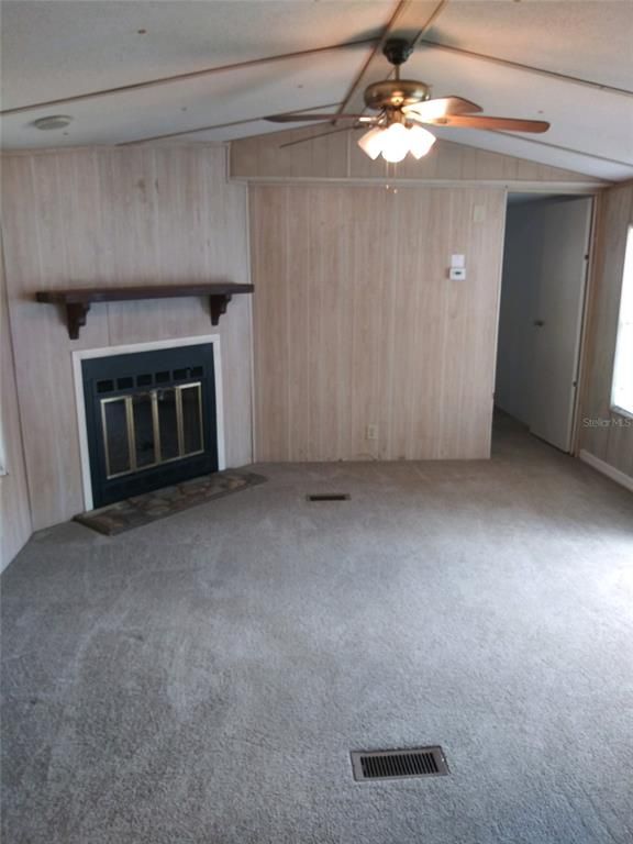 Empty room, Fireplace, Interior, Wooden Walls