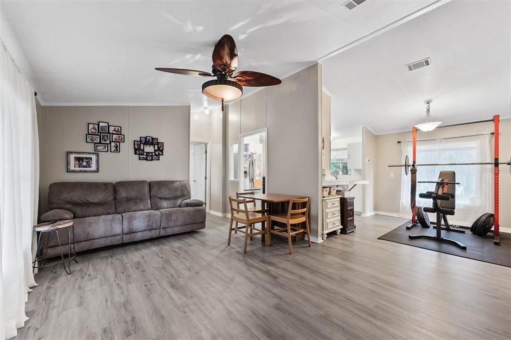 Dining room, Fitness Equipment, Interior, Wood Texture Flooring
